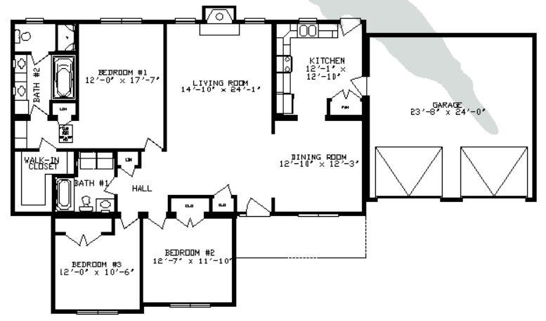 Cottonwood 2313 Square Foot Ranch Floor Plan